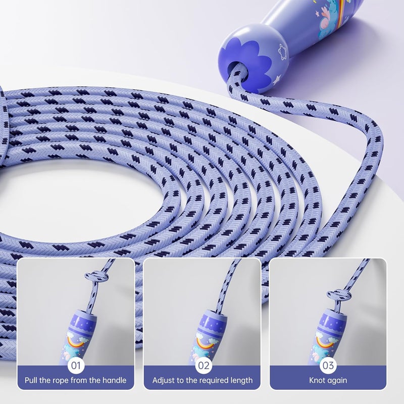JGM Jump Rope for Kids-Adjustable Cotton Braided Skipping Rope with Wooden Handle for Toddler Fitness Workout Exercise Outdoor Activity - Image 4